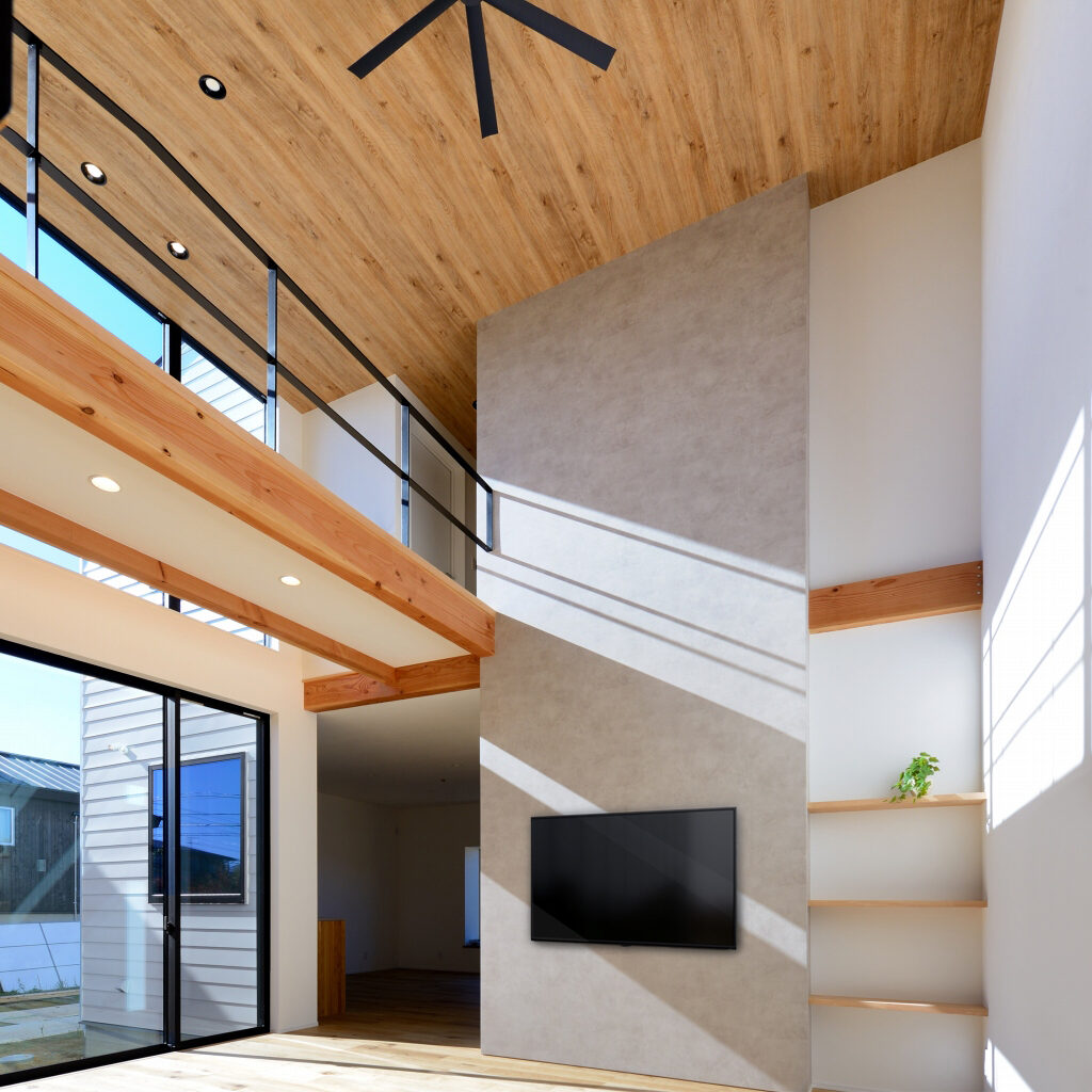 日差しが差しこむ吹抜けのリビング